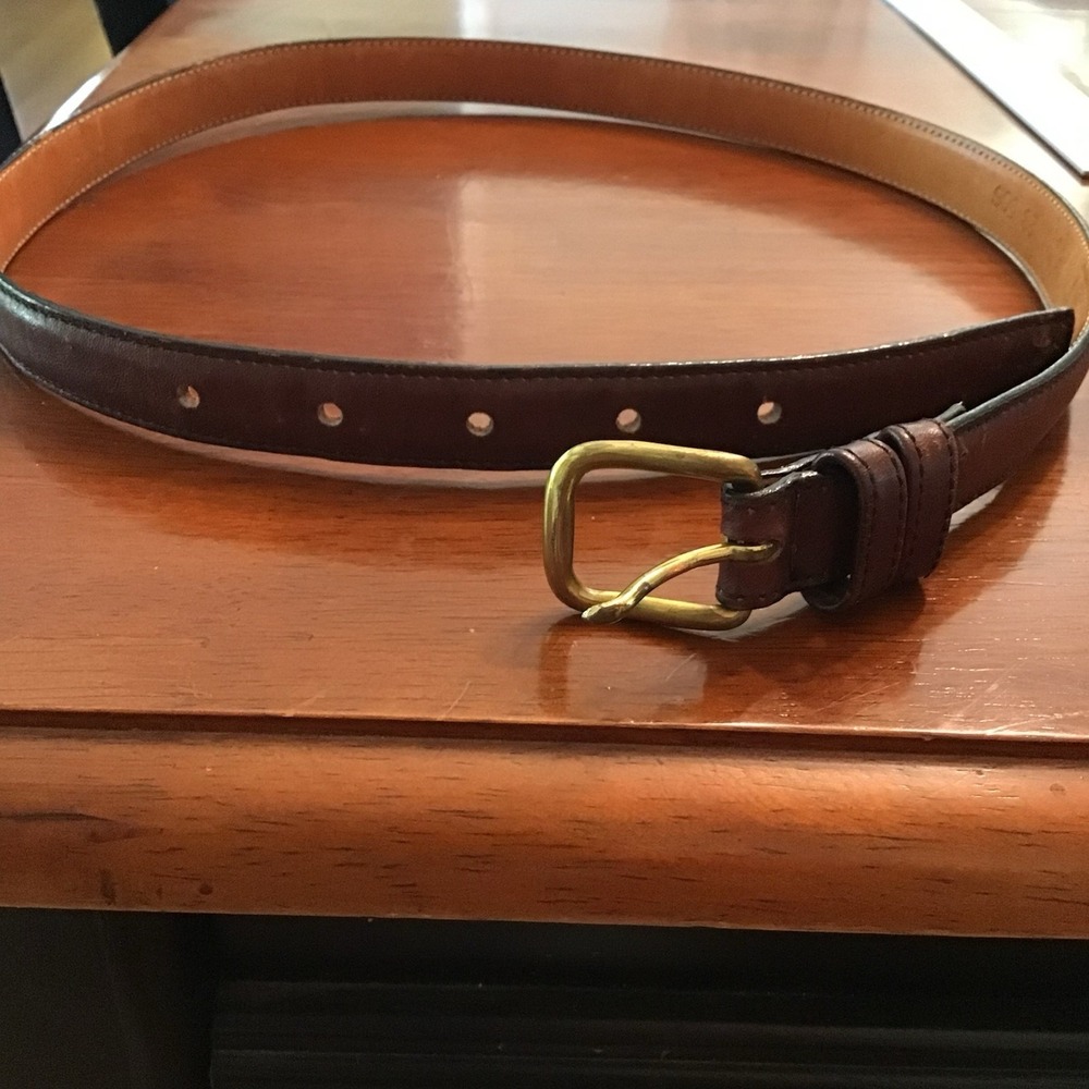 LAND'S END TAN BELT BRASS / GOLD-TONE BUCKLE CRAFTED USA 34" L